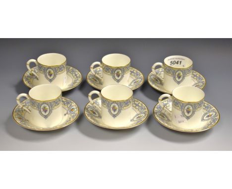 A set of six Royal Worcester coffee cans and saucers, Portia pattern