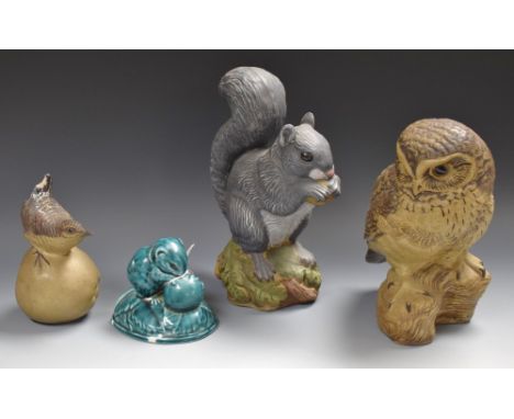 A Poole model of an owl, by Barbara Linley Adams, naturalistically modelled, signed to base; three other Poole animal models,