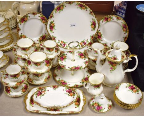 A Royal Albert Old Country Roses pattern dinner, tea and coffee service, including two tier cake stand, coffee pot, tea and c