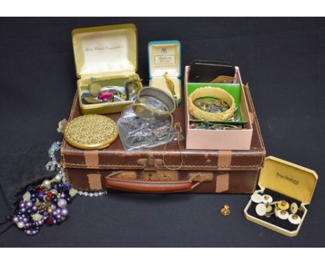 Jewellery - a 9ct gold fancy link necklace, gold fronted cufflinks, shirt studs, necklaces, bangle, earrings; etc