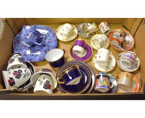 A part Royal Albert Masquerade pattern coffee set; other coffee cans and saucers, harlequin set; Ringtons; qty
