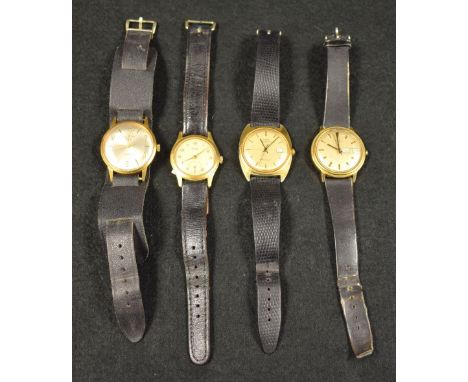 Watches -  a vintage Timex automatic gold plated wristwatch, gilt brushed dial, baton blocks, date aperture, automatic moveme