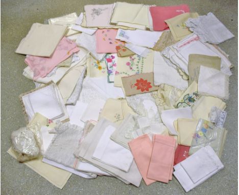 Textiles - 19th century and later hand-embroidered table cloths; linen; quantity