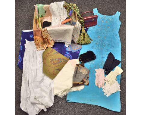 Lady's Accessories - handbag; scarves, various; gloves; costume jewellery brooches, various; other textiles, including linen;