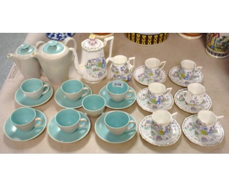 Ceramics - a Poole pottery turquoise glazed coffee service, including coffee pot, milk jug, etc; another, bell china, decorat