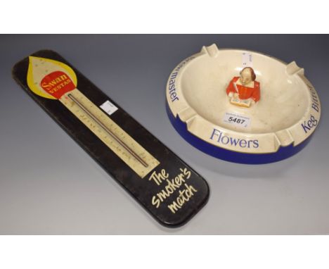Advertising - A Swan Vestas tin thermometer, 38cm high;  a Carlton Ware ashtray, Flowers Brewmaster Keg Bitter (2)