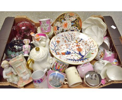 Ceramics - a Coalport tea service for four, printed mark 118792; a late 18th Century Derby bowl; pincushion dolls; souvenir w