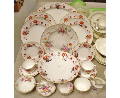 Royal Crown Derby - a Bali pattern oval meat plate, four dinner plates, two cups and saucers, comport; etc; others, Posies, q