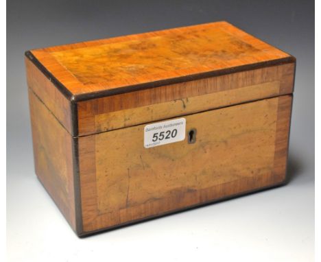 A 19th Century walnut and satinwood rectangular cross banded two section tea caddy