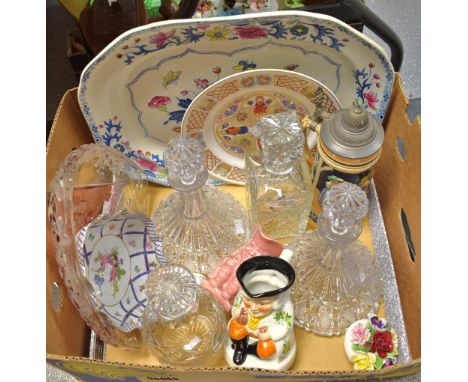 Ceramics and Glass - a large Spode meat plate, floral decoration; a cut glass decanter, a Royal Doulton floral basket; etc