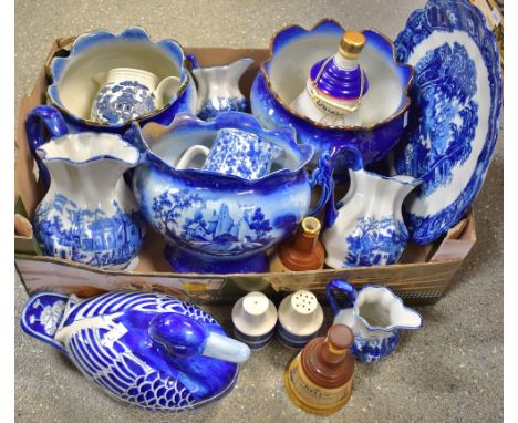 Ceramics - a graduated set of four ironstone style fluted jugs, conforming platter; a decorative planter; others similar; whi