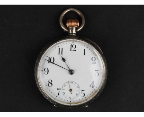 0.935 Silver Ladies open face pocket watch, white enamel face with Arabic numerals and second hand 
