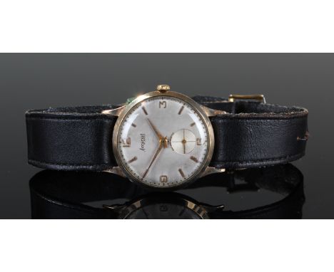 Gents 9ct Accurist Wrist watch on a Leather Strap White enamel dial with Arabic numerals and a second hand