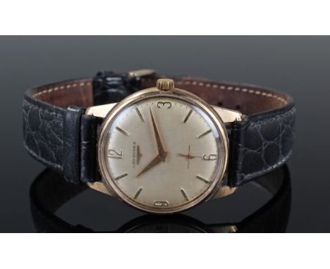 Longines 9ct Wristwatch white enamel face with Arabic numerals on a Crocodile calf strap