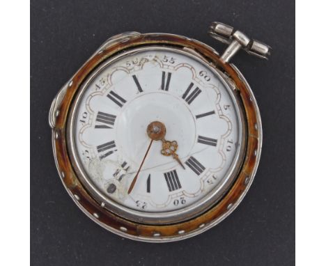 George III tortoiseshell and silver pair cased pocket watch, the outer tortoiseshell case with silver dotted inlay, opening t