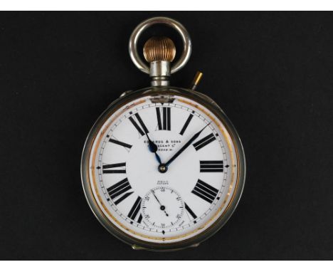 Giant Nickel pocket watch by Edwards and Sons, 161 Regent St. London,white enamel dial with Roman numerals and a second hand