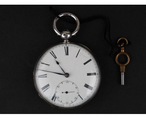 Silver open face pocket watch,white enamel dial with Roman numerals and second hand minor enamel damage