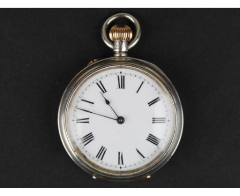 0.935 Silver Ladies open face pocket watch,white enamel face with Roman numerals