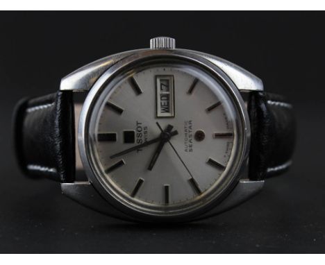 Gents Tissot Automatic Seastar Day Date wrist watch, white enamel face with gold baton hours