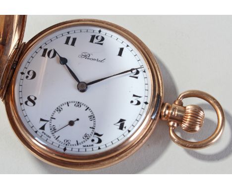 George V 9ct full Hunter pocket watch, Birmingham 1921, the plain case opening to reveal a white enamel dial with subsidiary 