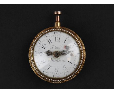 French Gold pocket watch (assay marks indistinct) by Adamson et Millenet  A Paris, white enamel face with Arabic hour/minute 