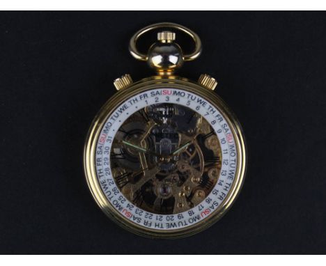 Netec Skeletal pocket watch with white enamel day/date bezel