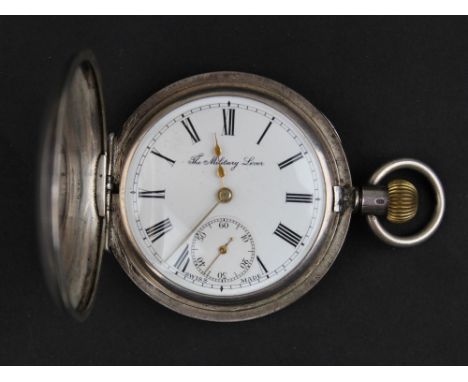 Early 20th Century silver half hunter pocket watch, with an outer engine turned dial with roman hours, the interior dial name