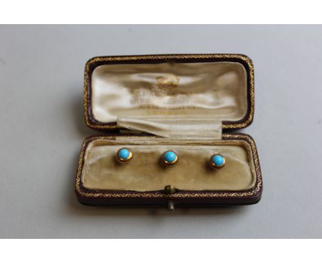 Set of three 15ct collar studs each with a light blue centre stone (total weight approx 3.7g) in its orginal box