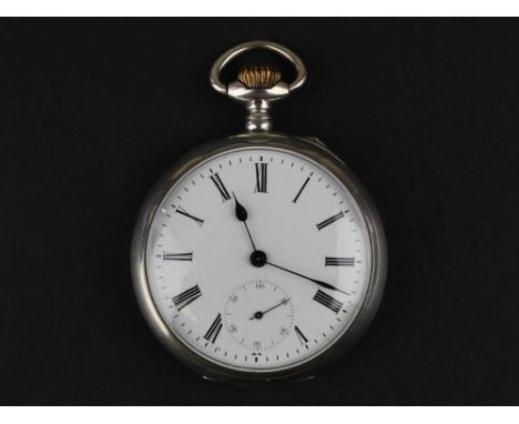 0.800 Silver open faced Ankergang Spiral Breguet pocket watch, white enamel dial with roman numerals and second hand