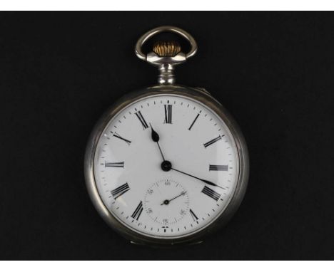 0.800 Silver open faced Ankergang Spiral Breguet pocket watch, white enamel dial with roman numerals and second hand