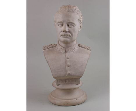 Rare Victorian Doulton Lambeth bust of General Gordon of Khartoum wearing military uniform entitled Gordon on circular socle 