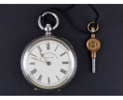 0.935 Silver Ladies open face pocket watch, white enamel dial with Black Roman numerals retailed by Reid of Coventry