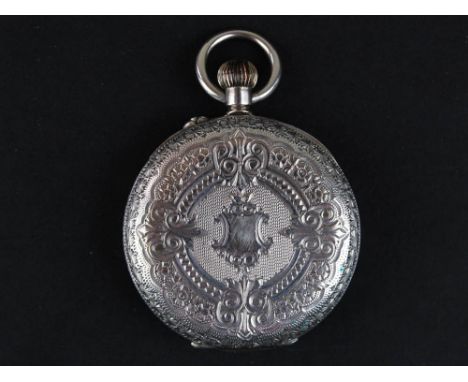 0.800 Silver Ladies open face pocket watch, white enamel face with blue Roman numerals