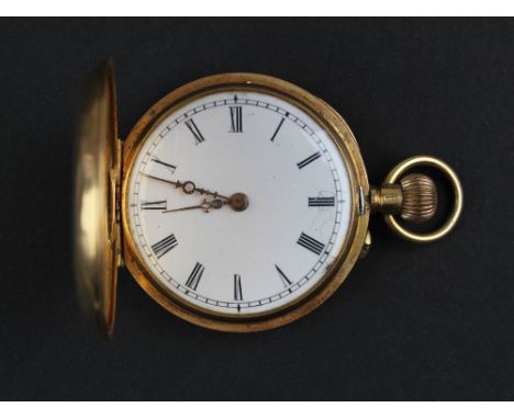 18 carat gold pocket watch, with a white enamel dial, roman hours, 33mm wide