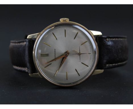 Gents Garrard wrist watch, white enamel face with gold baton hours and second hand