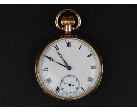 9ct Gold Open face pocket watch,white enamel dial with Roman numerals and second hand, weight 81 grams 