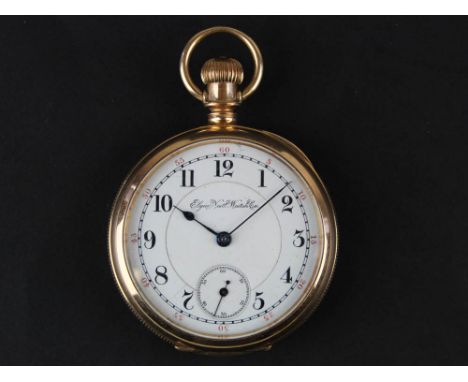 Elgin National Watch Co. open face pocket watch,white enamel dial with black arabic numerals