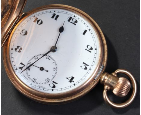 George V 9 carat gold full hunter pocket watch, Birmingham 1926, the plain outer case opening to reveal, white enamel dial wi
