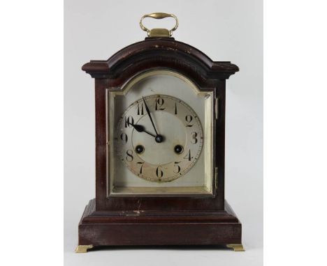Mid 20th century mantle clock with silvered dial and striking on a single gong