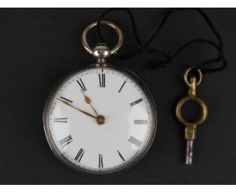 Silver Ladies open faced pocket watch, white enamel dial with Roman numerals