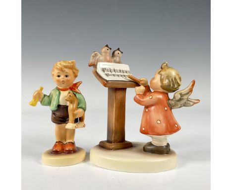 Includes two matte hand painted porcelain figures, Bird Duet HUM169, an angel conducting music with two birds singing, and Bo