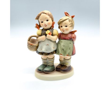 Matte porcelain, modeled in brown, red, green and yellow earthy colors depicts two little girls, standing next to each other 