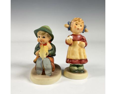 Includes two matte hand painted figures, Singing Lesson HUM63, a boy sitting down having a conversation with his bird friend 