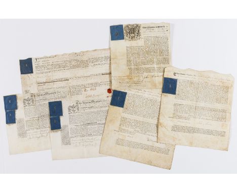 Apprentice Indentures.- Collection of 6 apprentice indentures, printed with manuscript insertions, on vellum, paper duty stam