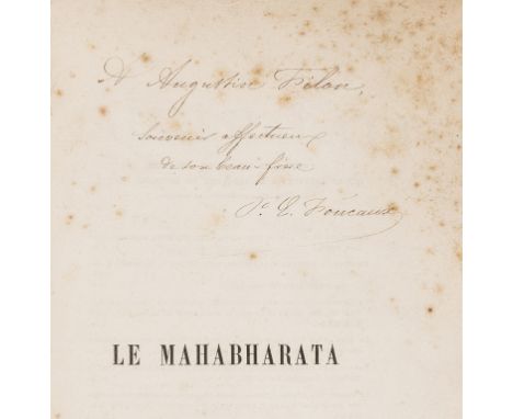 The Mahābhārata.- Foucaux (Philippe Édouard) Le Mahabharata, signed presentation copy from the editor to Augustin Filon on ha