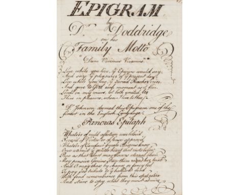 Commonplace Book.- Mortimer (H.W.) [Commonplace Book of poetry], including: Doddridge, Cowper, Pope etc., manuscript in two h