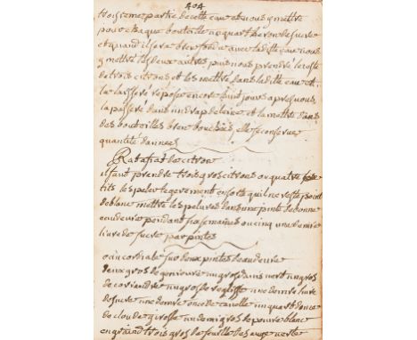 Recipes.- Recueilil de differents remedes; Receptes de ratafiats; Confitures, pommades pour le tein et secrets, manuscript in