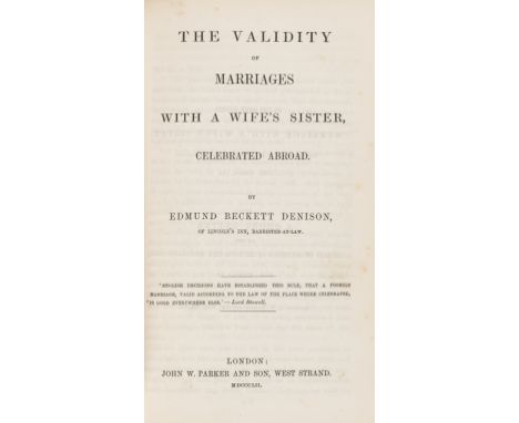 NO RESERVE Pamphlets.- Marriage Law.- Denman (Lord Thomas) Reasons for legalising marriage with a deceased wife's sister, eig
