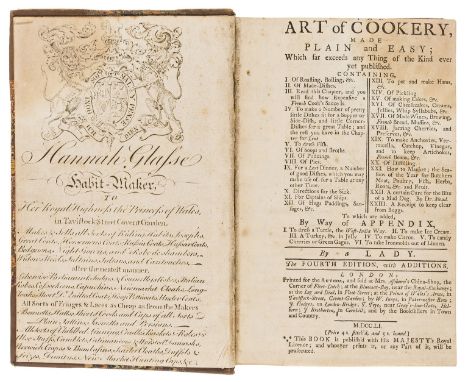 Cookery.- [Glasse (Hannah)] The Art of Cookery, Made Plain and Easy... by a Lady, fourth edition, engraved frontispiece (trim