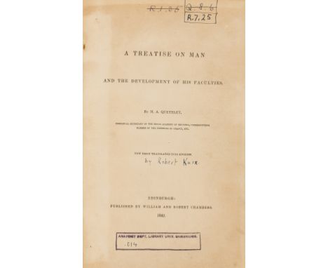 Evolution.- Quetelet (Lambert Adolphe Jacques) A Treatise on Man and the development of his faculties, translated by Robert K